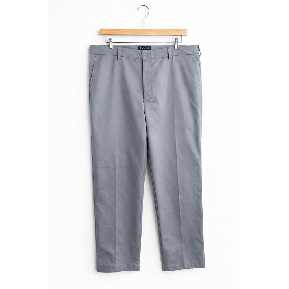 Izod Pants Mens 40x30 Gray Straight Fit NWT Flat Front Casual Chino